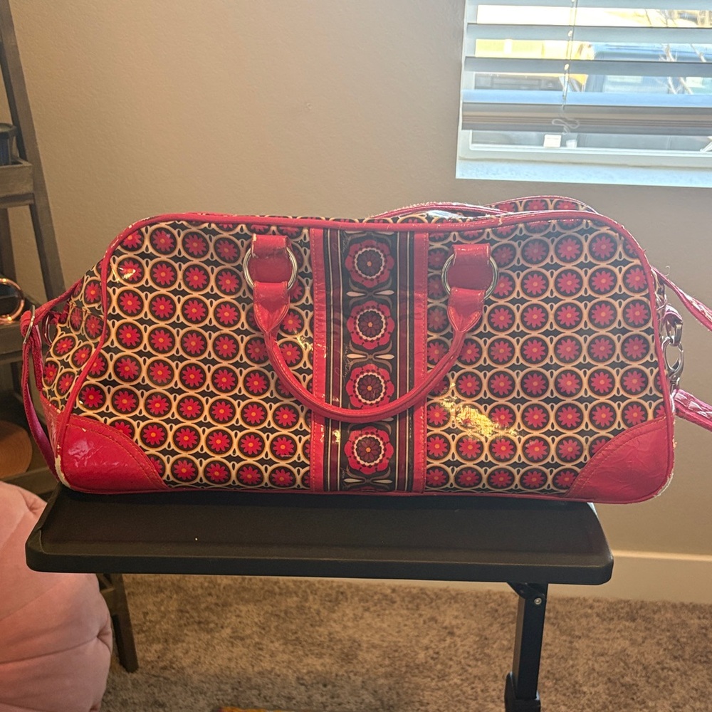 Vera Bradley hot pink and brown Geometric Travel Duffel
